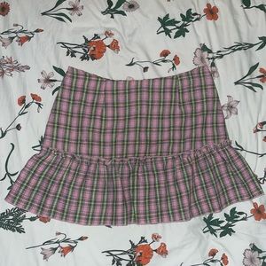 pink and green plaid schoolgirl skirt